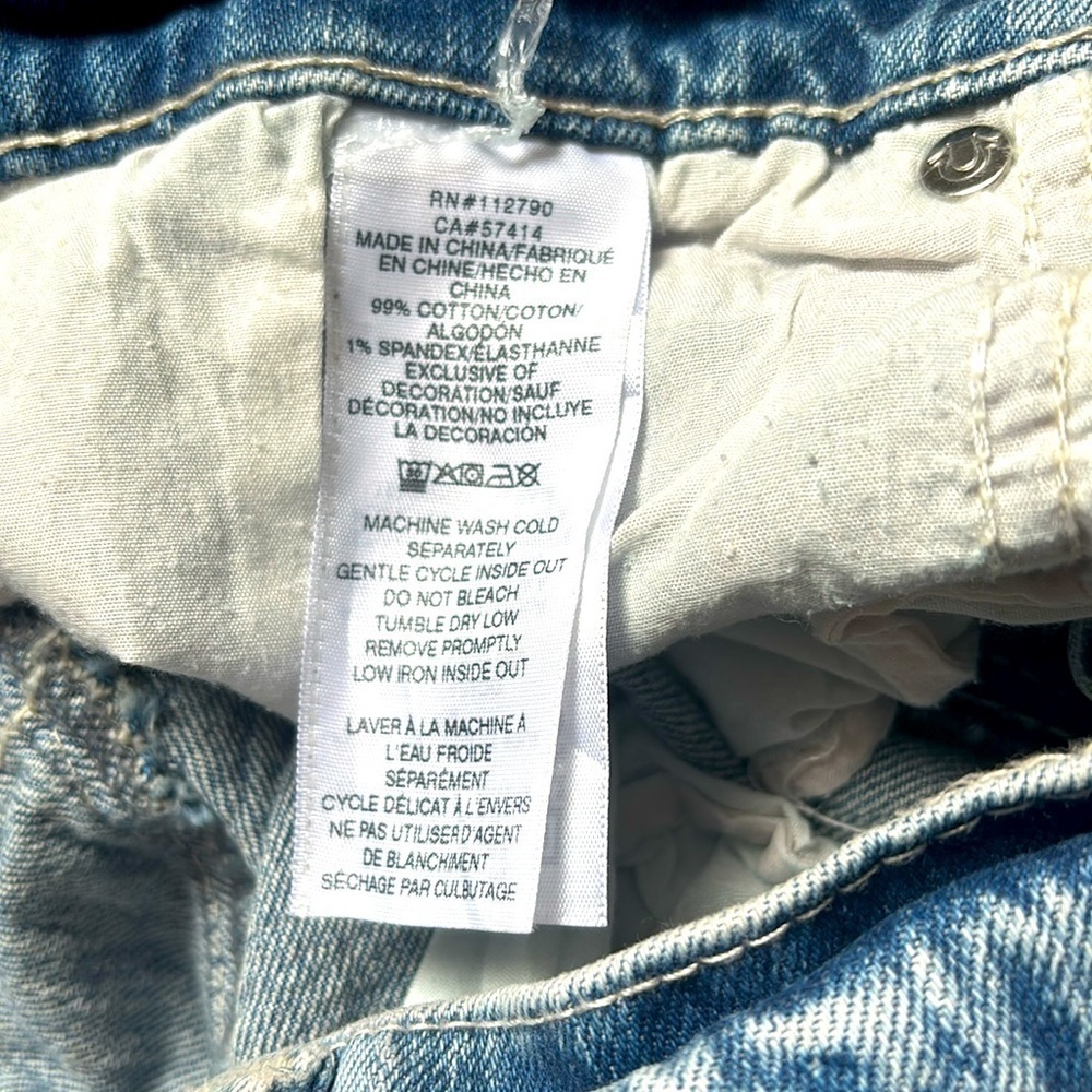 True Religion Ricki Relaxed Straight Jeans 29 Light Wash Painted Pockets Y2K - Picture 8 of 13
